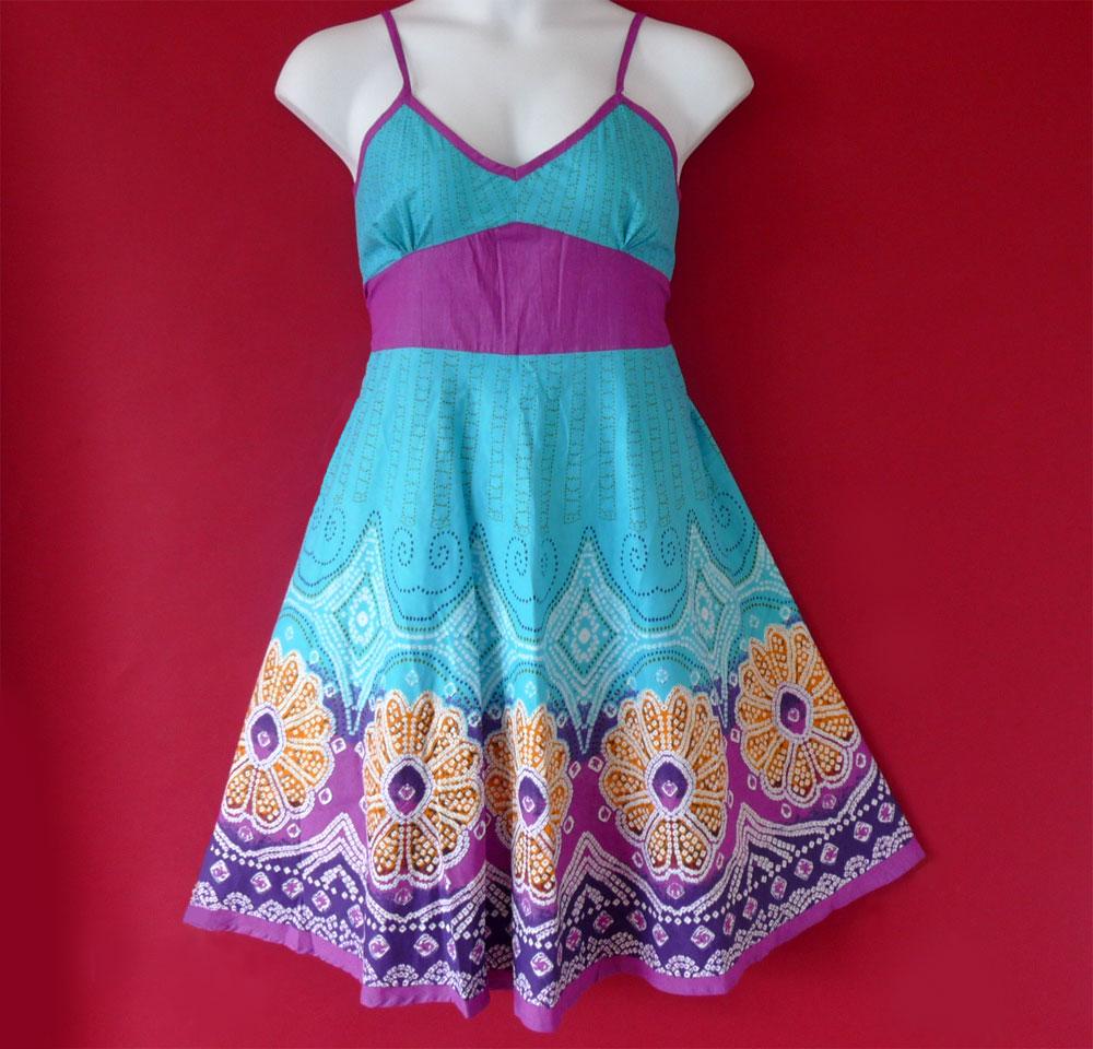 J Plus Size Cotton Batik Floral Summer Dress Blue 1X-3X