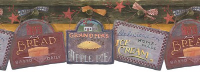 Wallpaper Borders Kitchen on Wallpaper Border Country Kitchen Signs Bows Stars Berry   Ebay