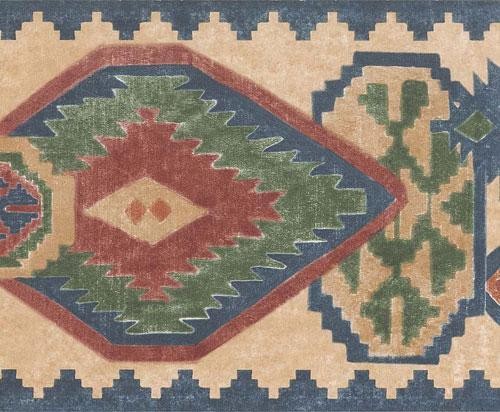 Wallpaper Border Southwestern Western Design Beige Blue Green Rusty Red