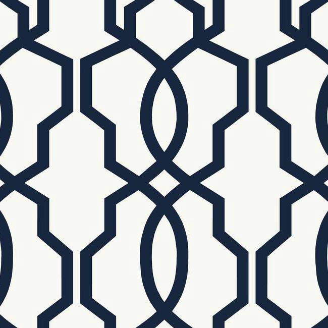 Wallpaper Designer Hourglass Geometric Lattice Trellis Navy Blue on