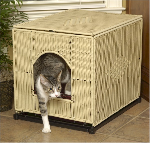 Cat Litterbox Plastic Wicker Rolling Cover Litter Box eBay