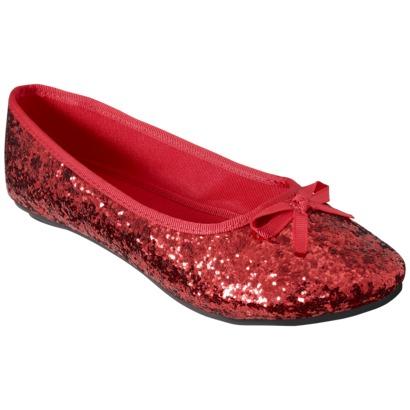 red sparkly flat shoes