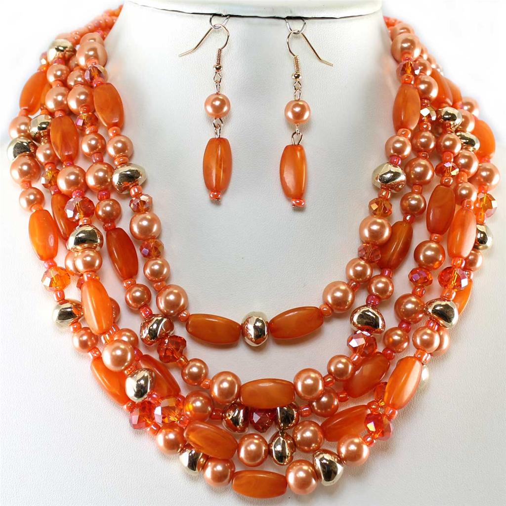 Orange necklace and earrings clearance
