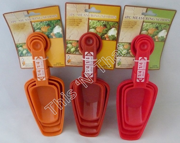 4 Piece Measuring Scoops and Spoons Set All In One 1/4 Teaspoon 1 Cup