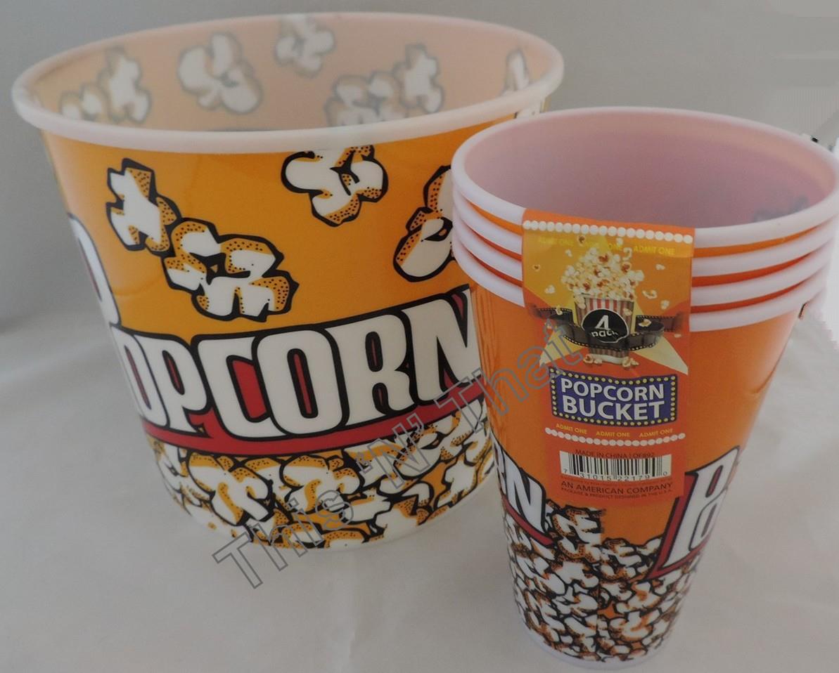 NEW 5 piece set Popcorn Holders & Bowl Plastic Containers Reusable Tub
