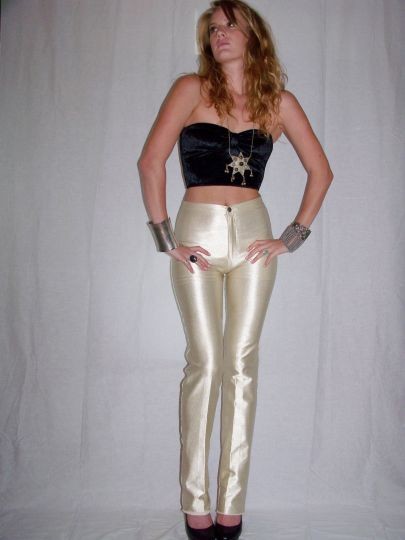 Vtg Spandex Champagne Disco High Waist Shiny Pants Ebay 2467
