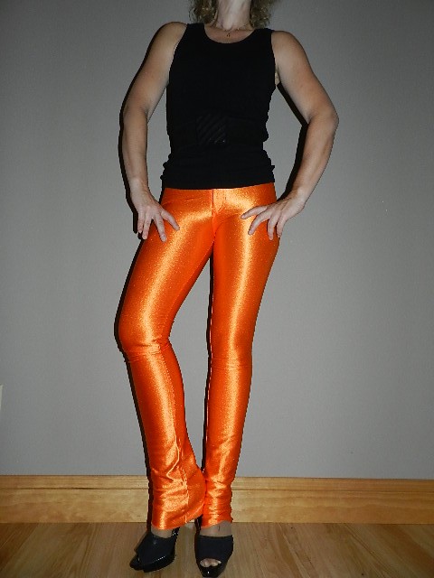 Vtg 70s High Waist Spandex Disco Pants Trousers Rocker Punk Shiny Pumpkin Orange Ebay 4196