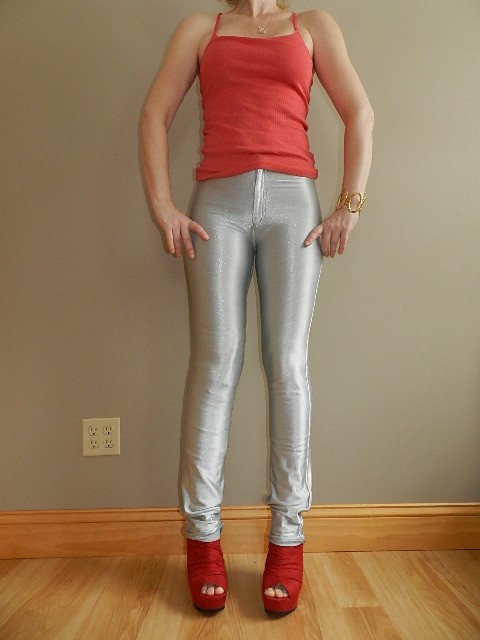 Vtg Spandex Disco Silver Pants Trousers Shiny Glossy Body Con Trousers