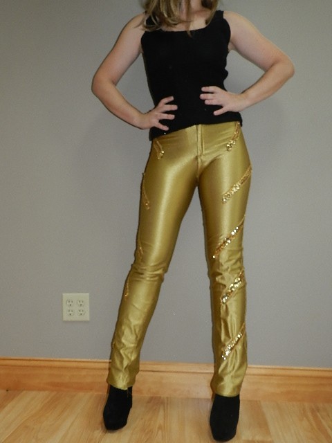 Vtg 80s Spandex Disco Pants Trousers Sequins Rocker Dance Costume Michi Gold Ebay 3329