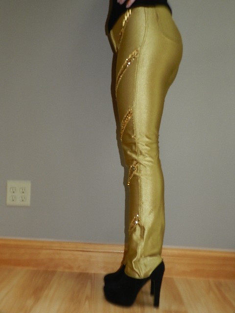 Vtg 80s Spandex Disco Pants Trousers Sequins Rocker Dance Costume Michi Gold Ebay 3691