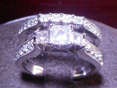 Kay Princes Cut 3 Stone Diamond 14K White Gold Engagement Ring Bridal ...