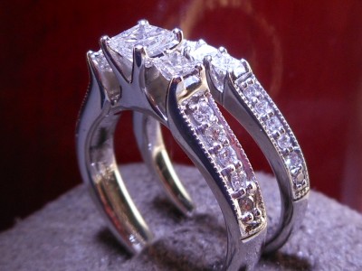 Kay Princes Cut 3 Stone Diamond 14K White Gold Engagement Ring Bridal ...