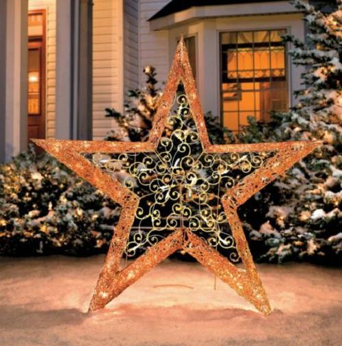 4 FOOT Lighted Pre Lit GOLD CHRISTMAS STAR Outdoor Yard Art Holiday