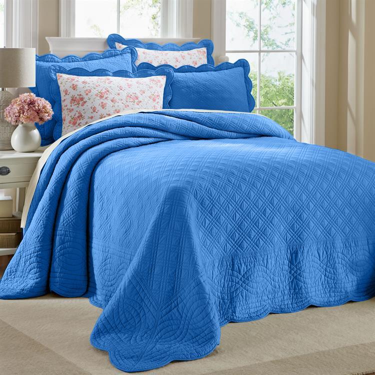 QUEEN Bright Blue 100 COTTON SCALLOPED Textured Bedspread BEDDING eBay