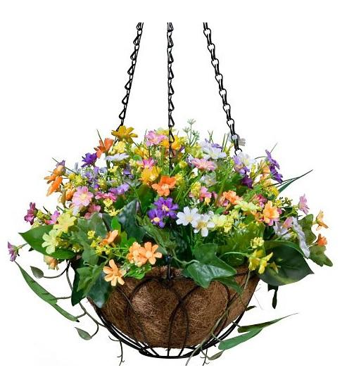 BATTERY OPERATED OUTDOOR LIGHTED PRELIT FLORAL HANGING BASKET 3 DESIGNS