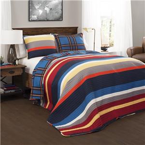 REVERSIBLE TEEN BOYS RED BLUE STRIPE PLAID QUILT BEDDING ...