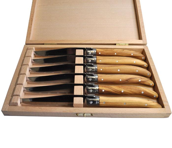 SET OF 6 AUTHENTIC LAGUIOLE OLIVE WOOD STEAK KNIVES / KNIFE (OL281)