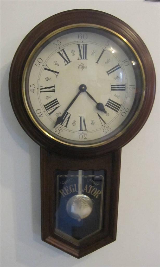 ELGIN REGULATOR PENDULUM WOODEN WALL CLOCK 23" x 13"