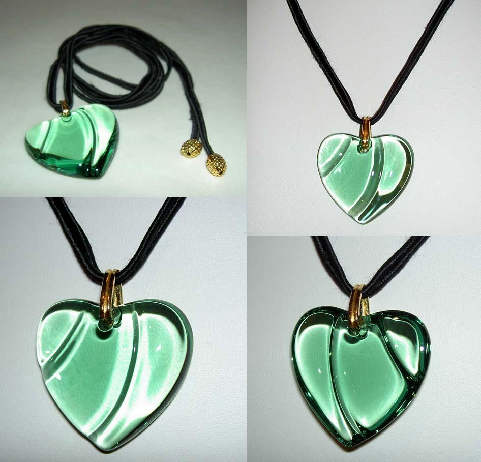 Authentic BACCARAT France Light Green HEART Coeur Crystal Pendant