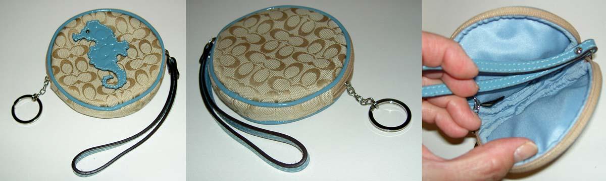 rare coach signature khaki blue c logo seahorse round coin rare coach signature khaki blue c logo seahorse round coin