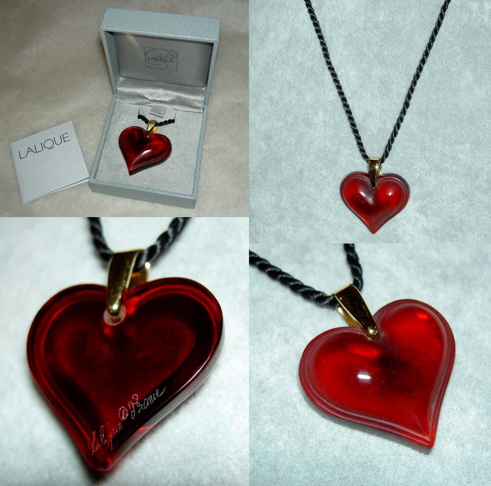 Authentic LALIQUE France Ruby Red Rouge Heart Coeur Crystal Pendant