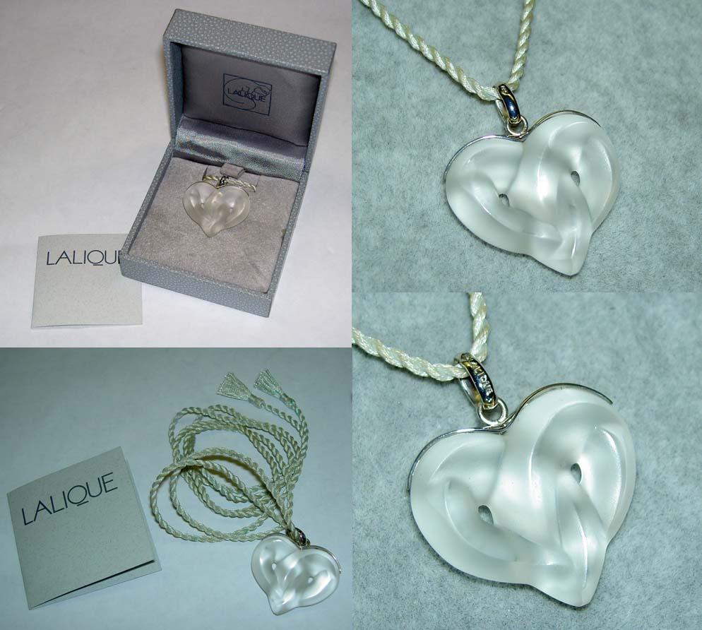 Authentic LALIQUE Satin Clear Entwined Heart Crystal Silver Pendant