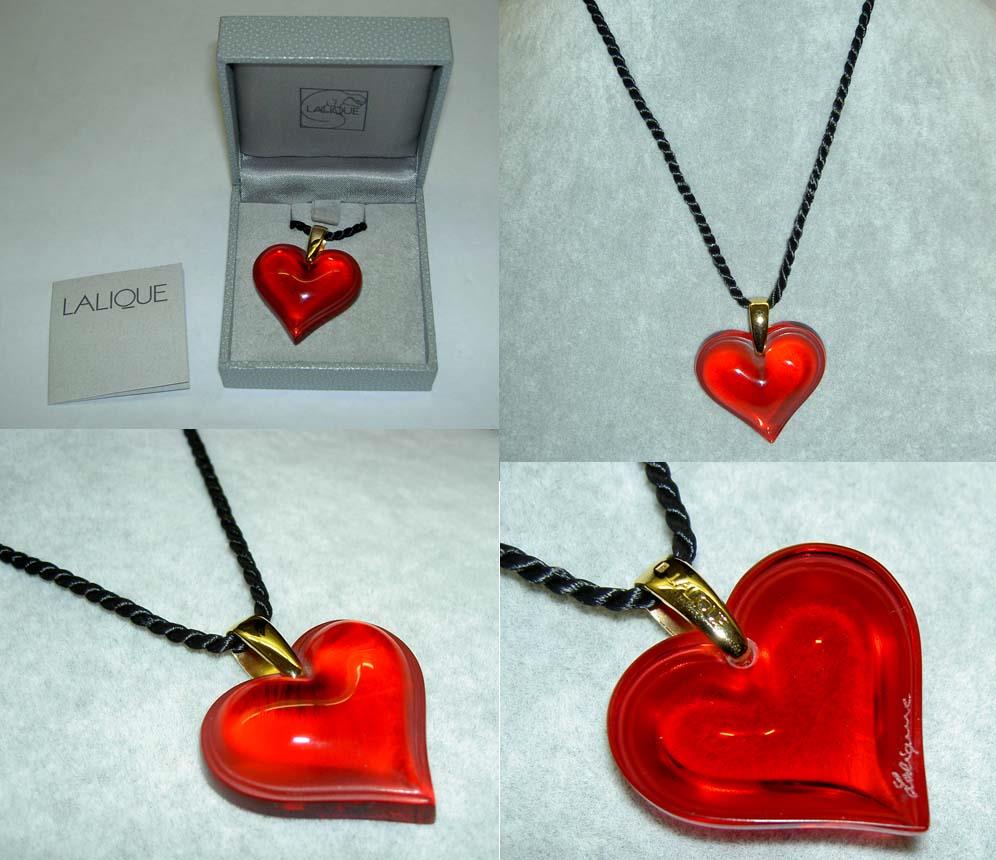 Authentic LALIQUE France Ruby Red Heart Coeur Crystal Pendant Necklace