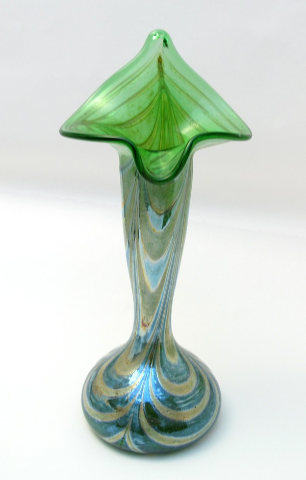 Iridescent Czech Bohemian Art Glass Vase Signed Jan Zeman Nouveau Loetz