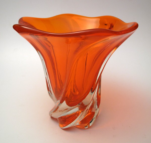 VINTAGE ITALIAN MURANO VIBRANT ORANGE ART GLASS VASE RETRO MID CENTURY