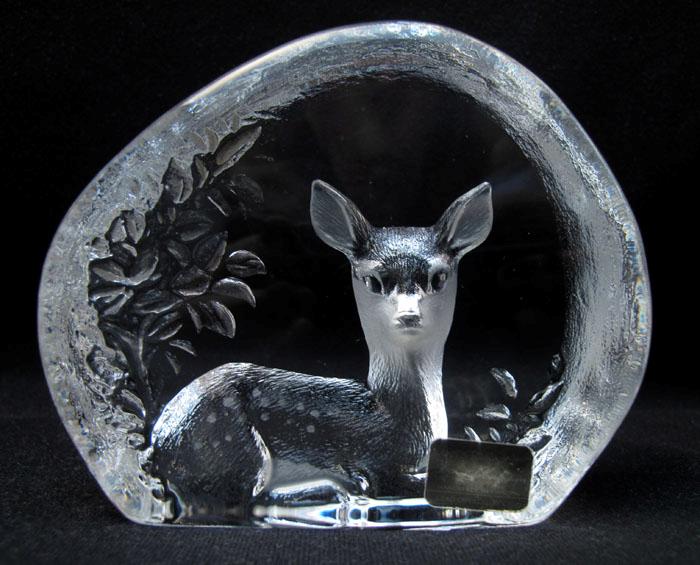 Signed Mats Jonasson Sweden Lead Crystal Deer Sculpture Wildlife Series