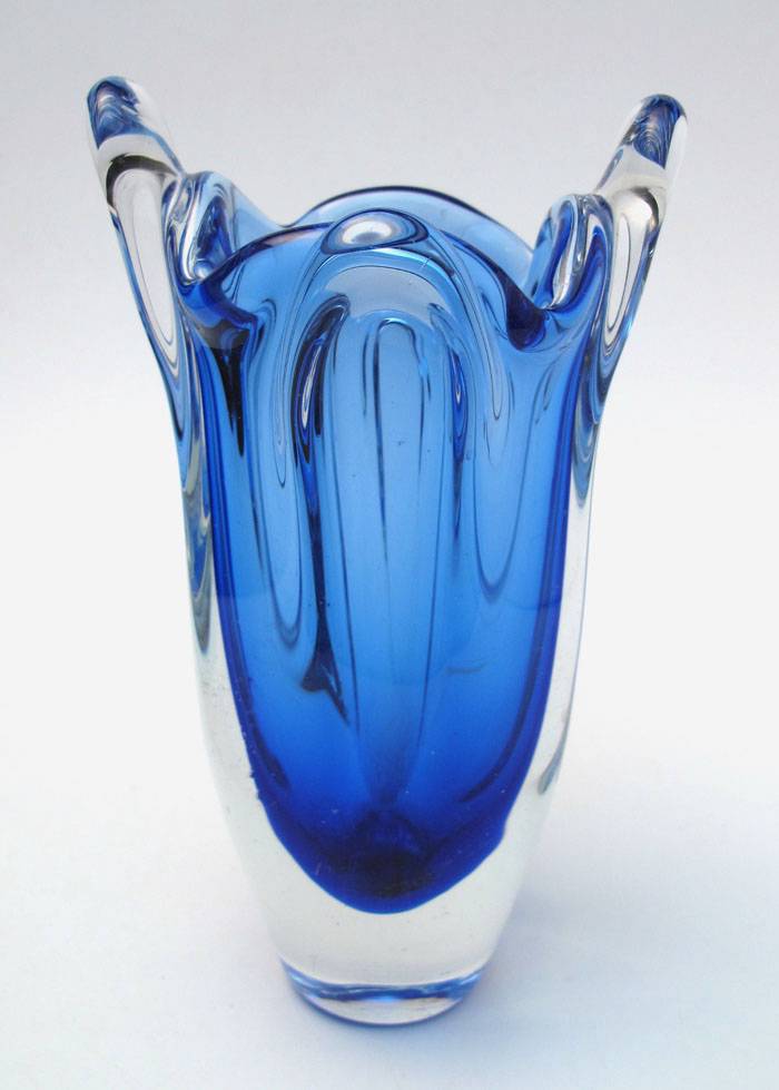 VINTAGE ITALIAN MURANO COBALT BLUE ART GLASS VASE RETRO MID CENTURY