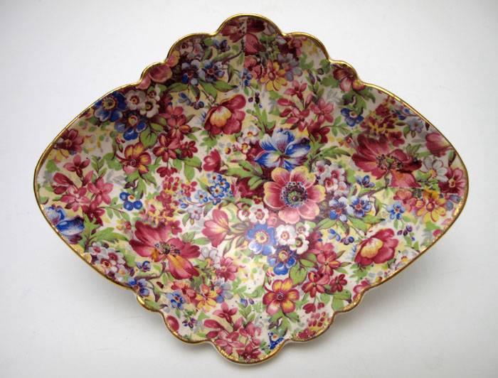 ROYAL WINTON GRIMWADES ENGLAND SUNSHINE PATTERN CHINTZ DISH 1930s ART DECO