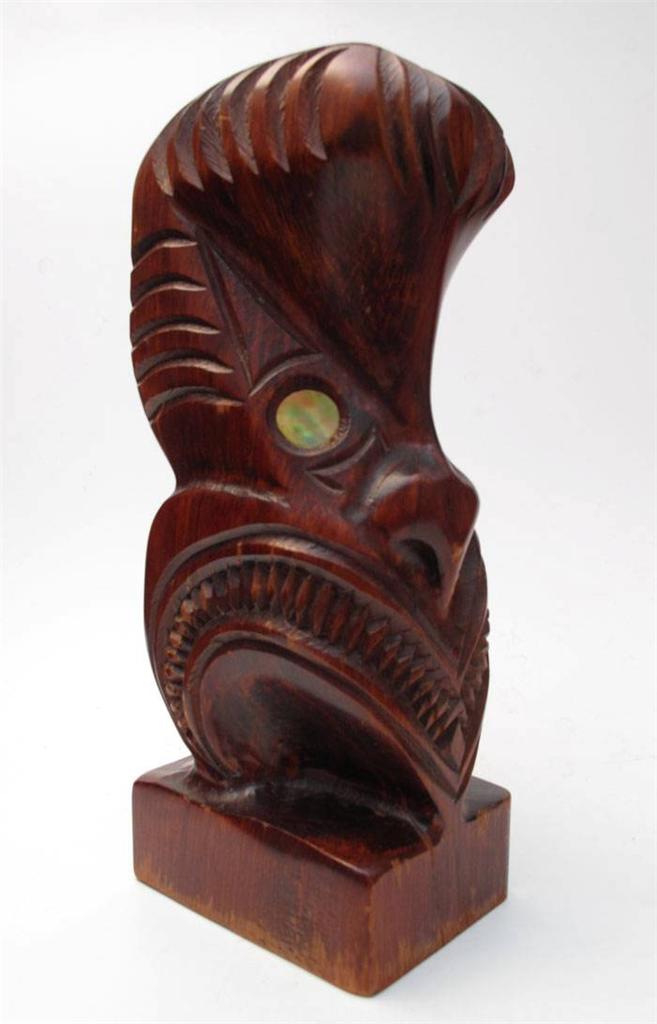 Vintage Hand Carved New Zealand Maori Tiki Wooden Head Figure Paua Shell Rotorua eBay