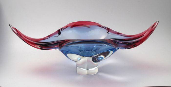 LARGE VINTAGE ITALIAN MURANO PINK & BLUE ART GLASS CENTREPIECE BOWL MID CENTURY - Picture 1 of 1