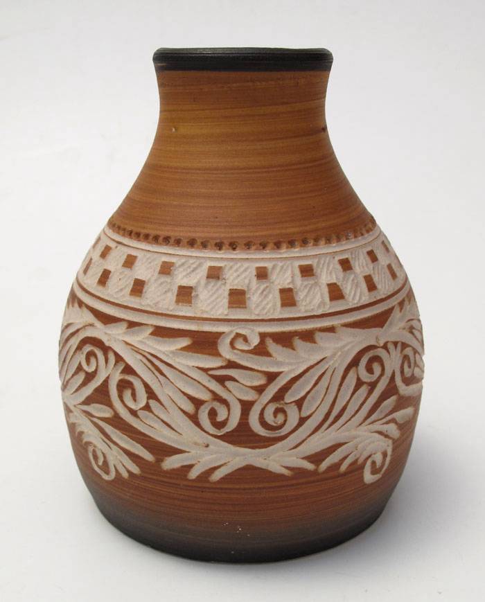 Signed Joan Sayers Australian Studio Sgraffito Pottery Vase eBay