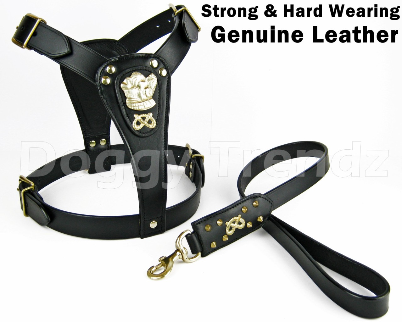 STAFFORDSHIRE BULL TERRIER REAL LEATHER DOG HARNESS & LEAD SET STAFFY