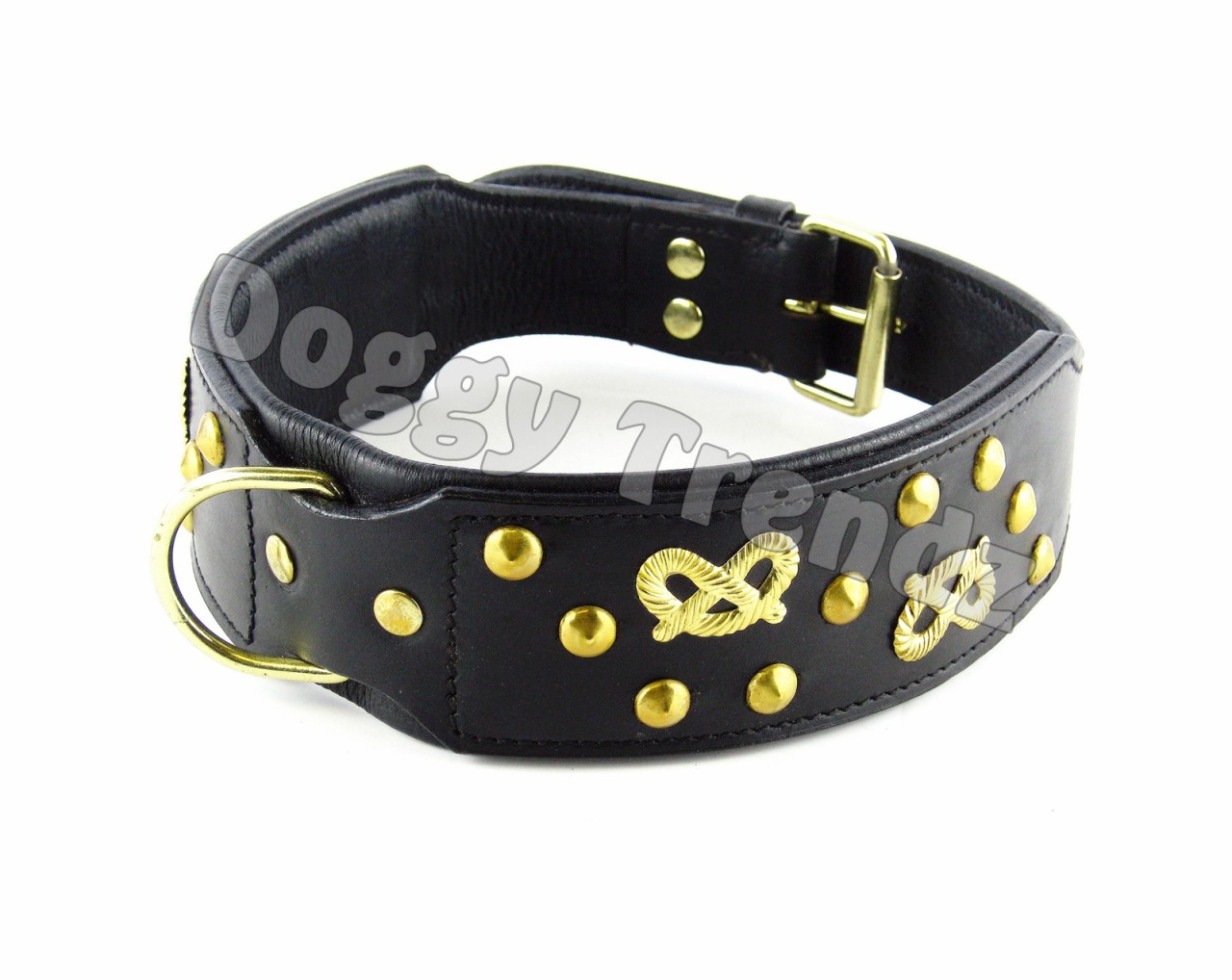 BLACK STAFF LEATHER DOG COLLAR SUEDE PADDED STAFF STAFFORDSHIRE TERRIER