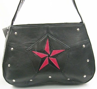NEW BLACK LEATHER HANDBAG PURSE SATCHEL STUDS 2 COMPART