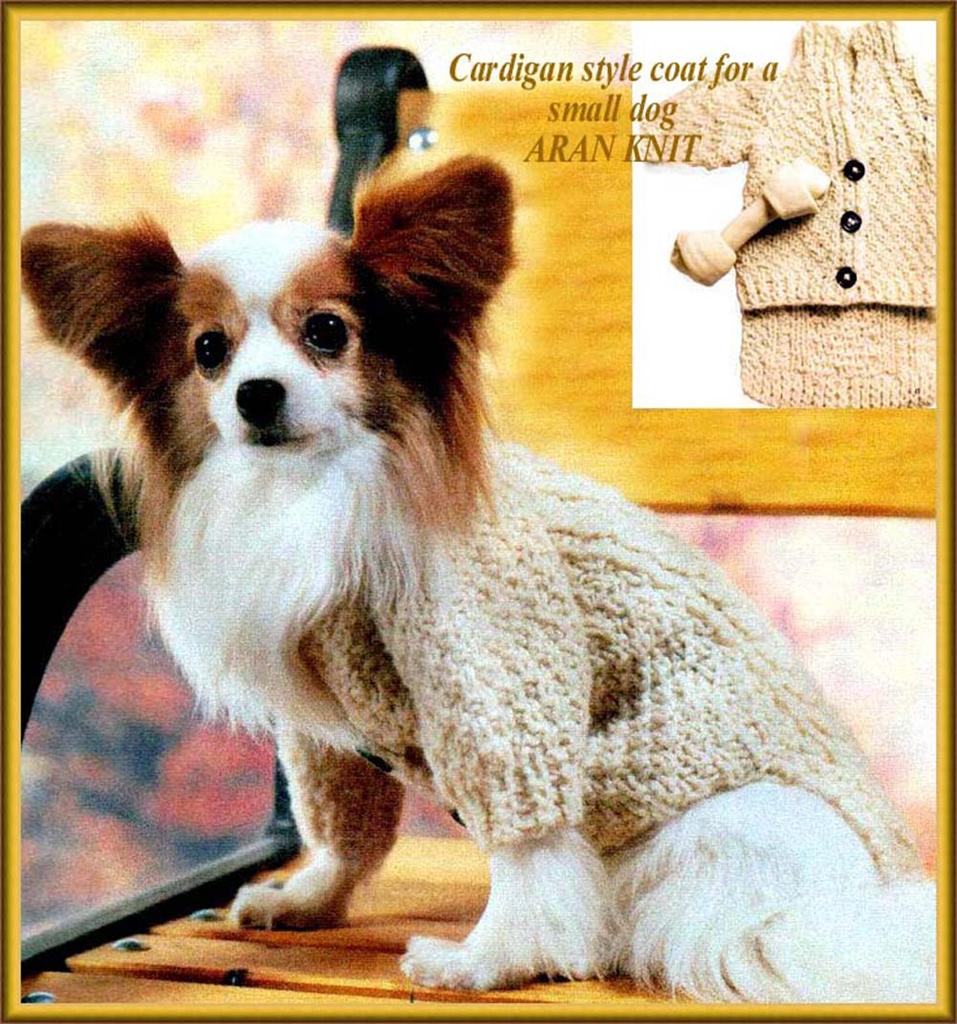 Knitting pattern for cardigan style small dog coat - Aran knit eBay