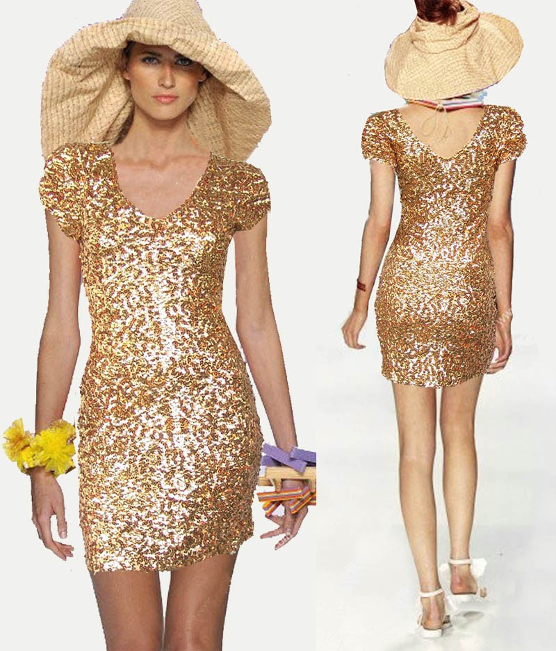 Hot Ladies Evening Cocktail Party V Neck Bling Sequin Dance Club Dress