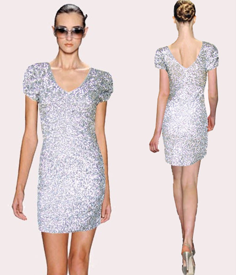 Hot Ladies Evening Cocktail Party V Neck Bling Sequin Dance Club Dress