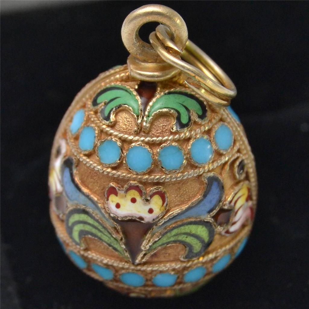 Fine Enamel & Russian Silver Jewelry Antique Egg Pendant
