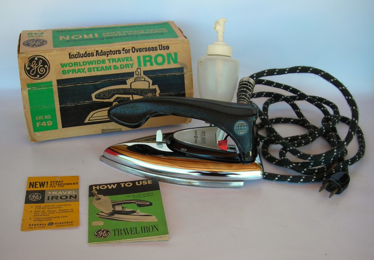 Vintage 1950's GE F49 Electric Steam Travel Iron w/ Box