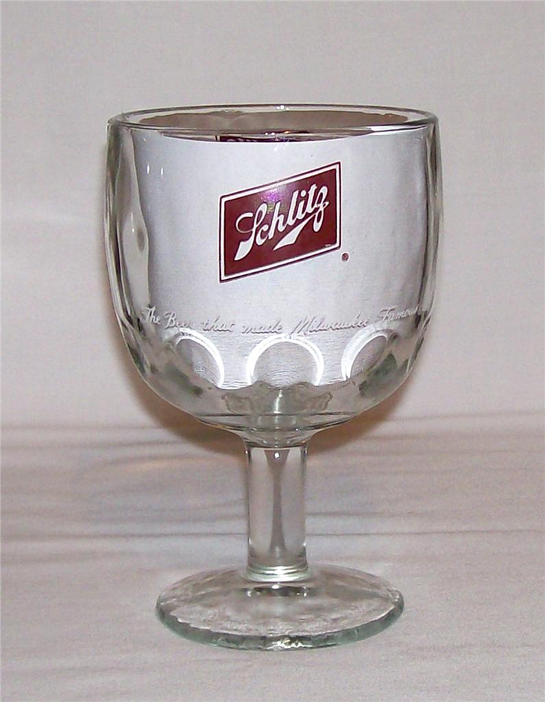 VINTAGE SCHLITZ BEER GLASS GOBLET THUMBPRINT 16 OZ DRAFT BEER HEAVY BAR