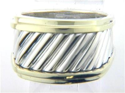 DAVID YURMAN 14K GOLD & STERLING CIGAR RING, SZ 7