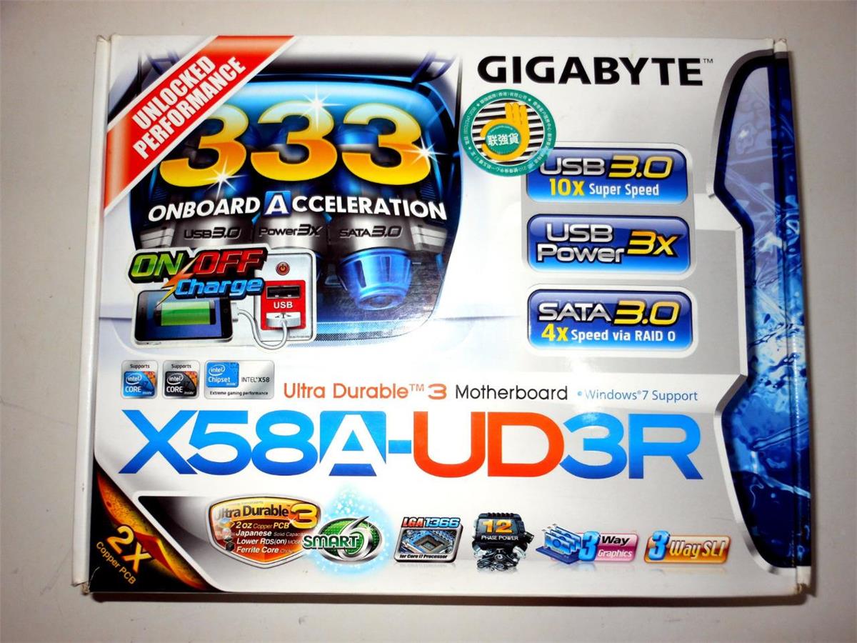 GIGABYTE GAX58AUD3R (Rev.2.0) Intel X58 Core i7 LGA1366 Sata3 USB3