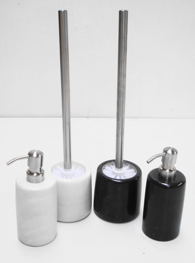MARBLE STONE CHROME LIQUID SOAP DISPENSER TOILET BRUSH & HOLDER BATHROOM SHOWER