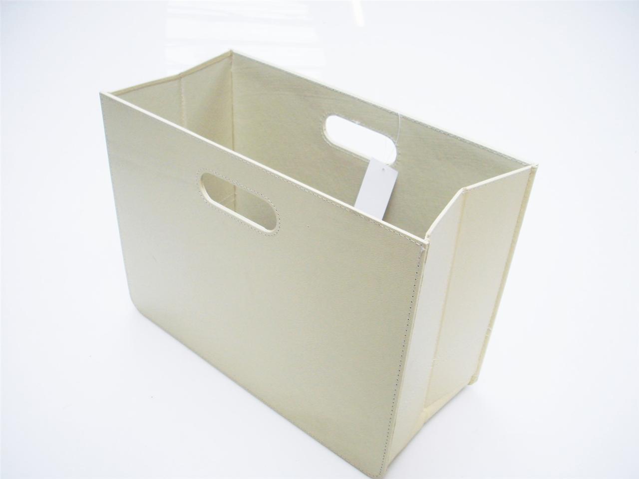 BROWN BEIGE CREAM BLACK OFFICE LIVINGROOM BASKET FAUX LEATHER MAGAZINE