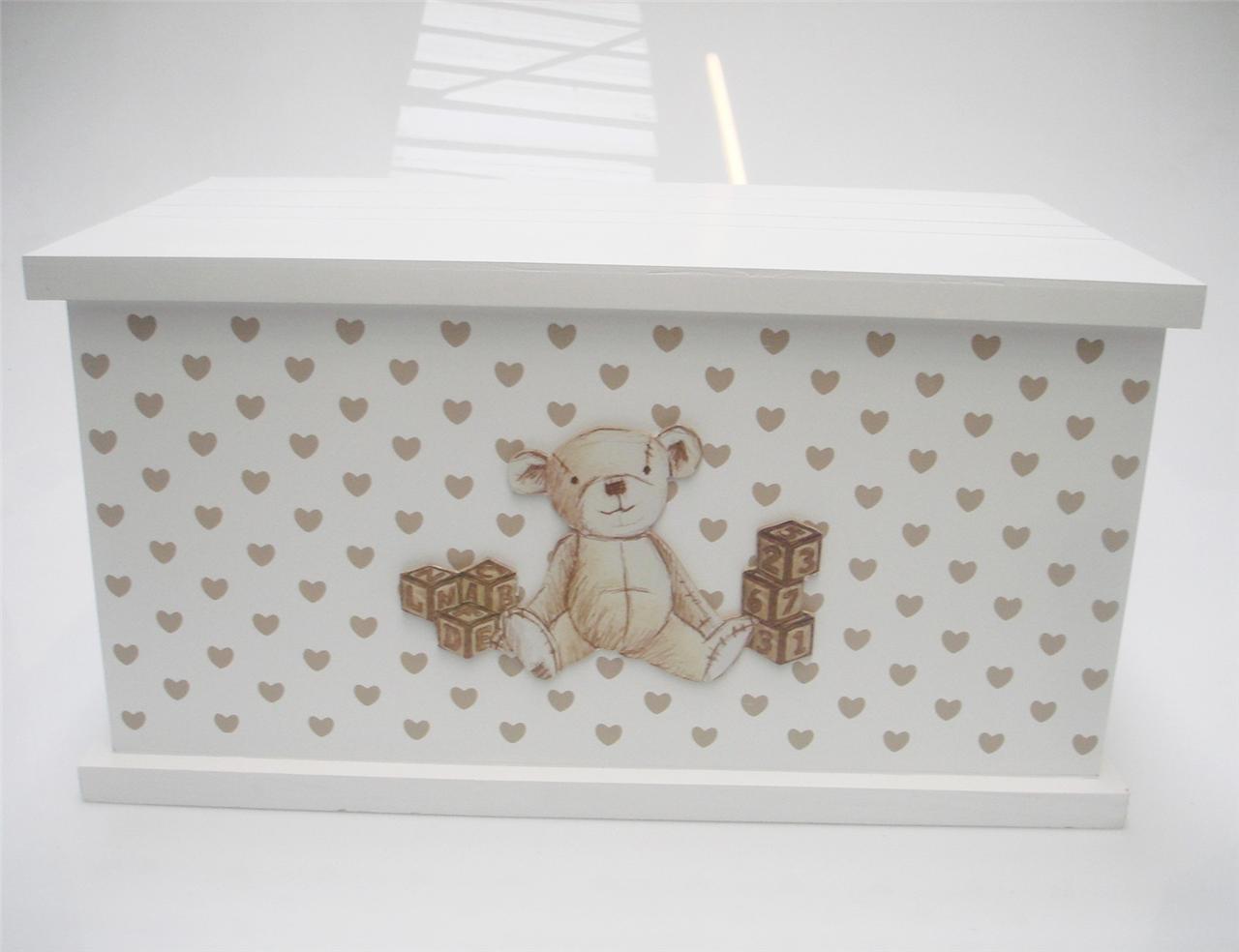 TEDDY BEAR WOODEN HOME BABY NURSERY KIDS BEDROOM TOY BOX STORAGE CHEST