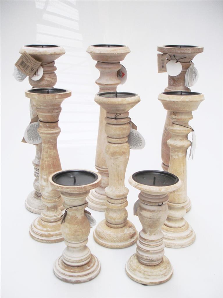 46, 36 or 20cm Rustic Carved White Wood Pillar Church Candle Holder